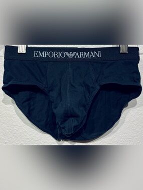 Emporio Armani Black Pure Cotton Briefs with Logo Waistband - Size S (Men’s)